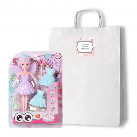 Bambolina fatina da regalo in sacchetto di stoffa con adesivo personalizzabile