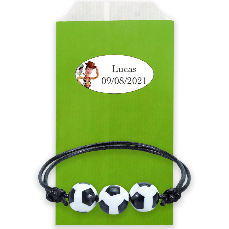Bracciale calcio in busta con dettagli adesivi personalizzati compleanno