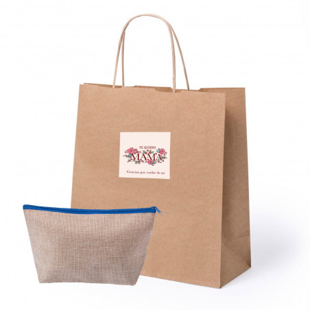 Beauty case in borsa kraft con adesivo personalizzato per i dettagli della festa della mamma