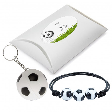 Bracciale da calcio e portachiavi in scatola con adesivo personalizzabile