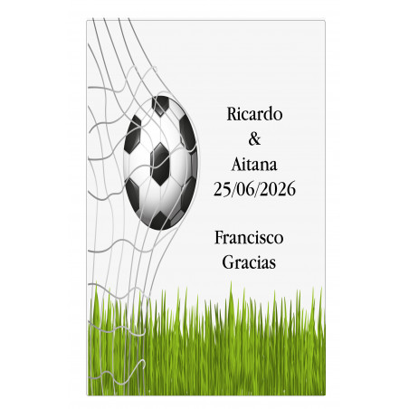 Adesivo grande personalizzato con nome dell'invitato e frase di ringraziamento a tema calcio