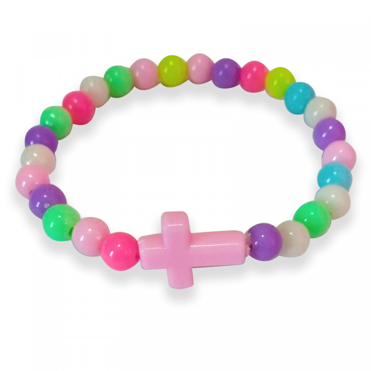 Braccialetto di perline colorate per bambine con croce