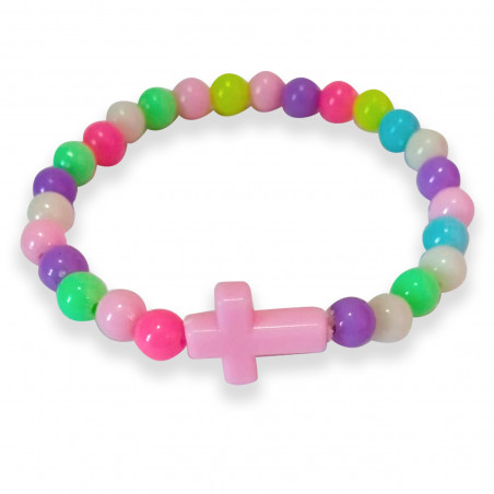 Braccialetto di perline colorate per bambine con croce