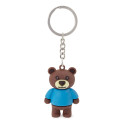 Portachiavi a forma di orso presentato in una borsa di stoffa con un adesivo per battesimo personalizzabile