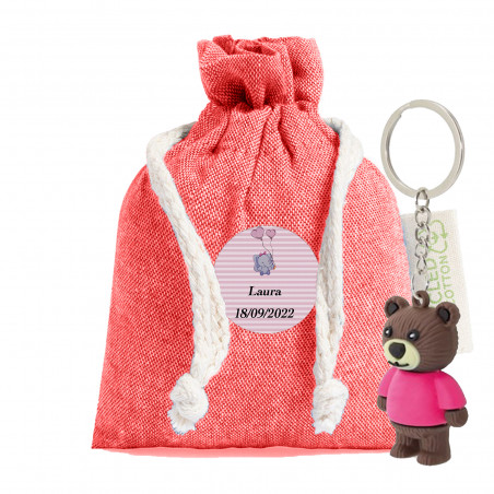 Portachiavi in sacchetto di stoffa con adesivo personalizzabile per battesimo per bambina