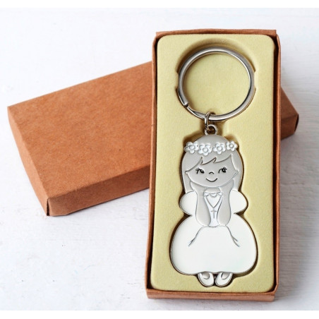 Portachiavi per la comunione in sacchetto regalo di stoffa con adesivo personalizzabile per bambina