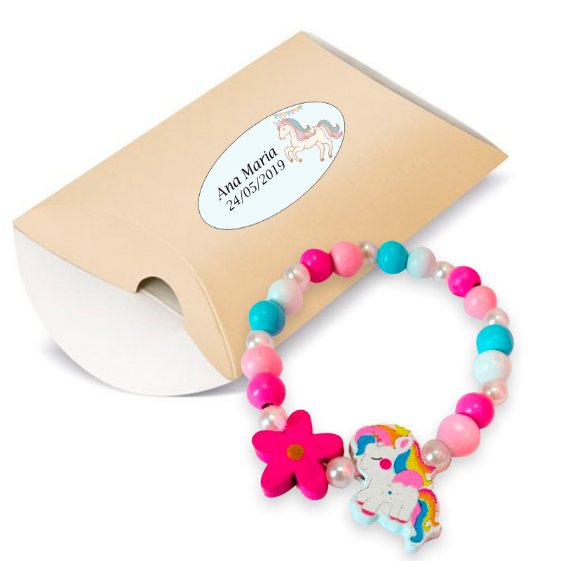 Bracciale unicorno in scatola con adesivo unicorno personalizzato