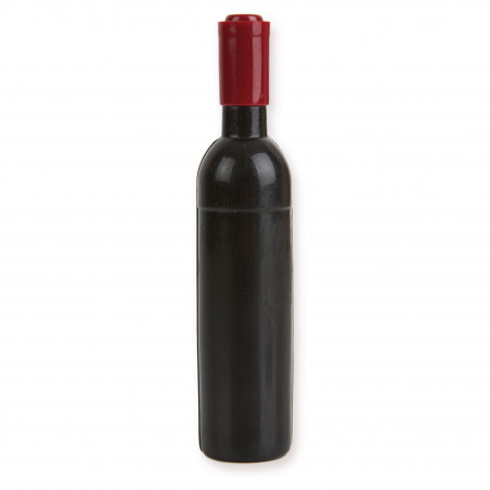 Bottiglia di vino personalizzata con cavatappi personalizzato presentata in sacchetto kraft nero