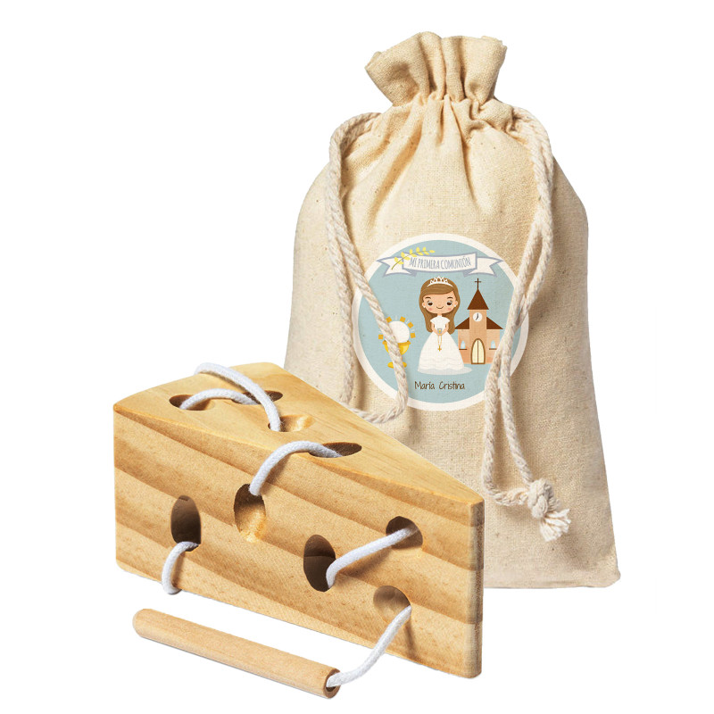 Gioco di puzzle del formaggio con adesivo personalizzabile per la comunione delle bambine