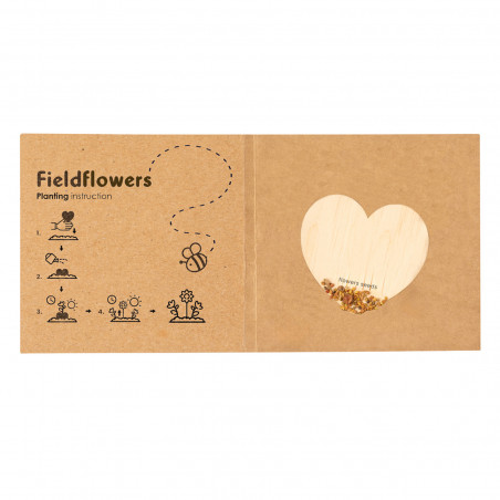 Cuore di semi di fiori di campo con adesivo personalizzato