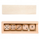 Set di dadi in legno in custodia con adesivo personalizzato