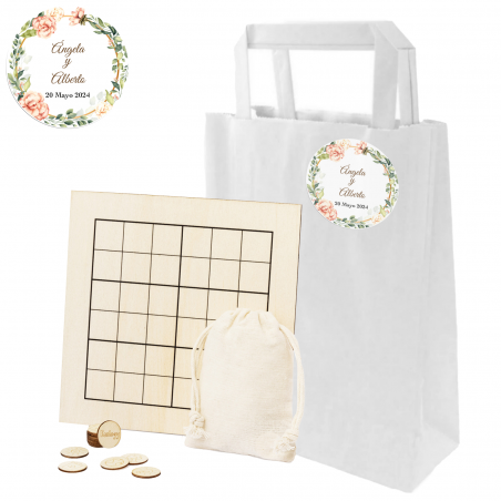 Sudoku in legno con sacchetto kraft e adesivo personalizzato