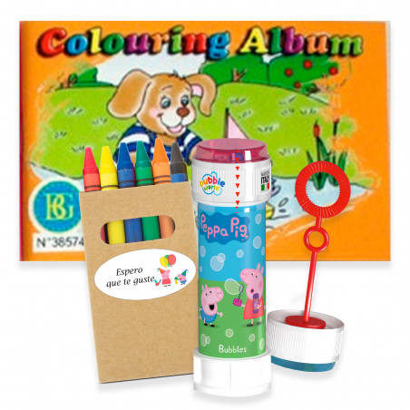 Libro da colorare con pastelli colorati e bolle di sapone personalizzate di Peppa Pig