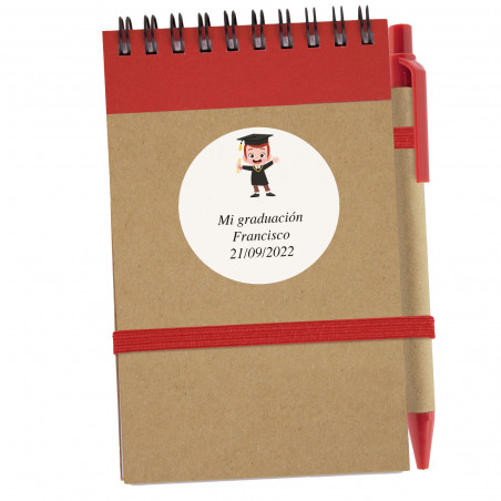 Quaderno personalizzato con penna e adesivo per la laurea del ragazzo