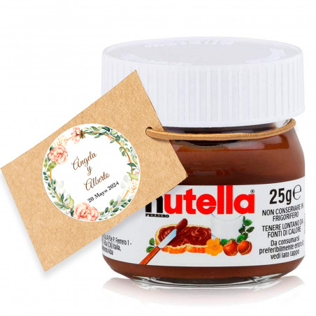 Nutella 25 grammi con etichetta pendente personalizzata per dettagli matrimoni
