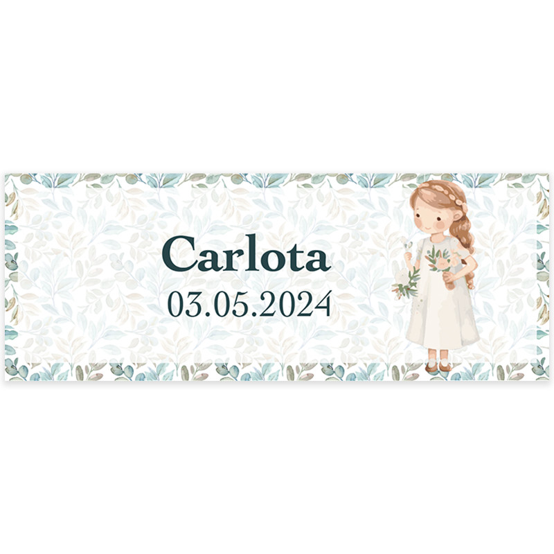 Adesivo personalizzato per comunione bambina 13 x 5 cm speciale per bottiglie