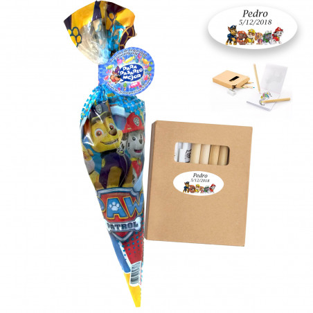 Sacchetto di caramelle Paw Patrol con set di adesivi da colorare personalizzati