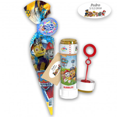 Sacchetto di caramelle Paw Patrol e soffiatore di bolle con etichetta personalizzata