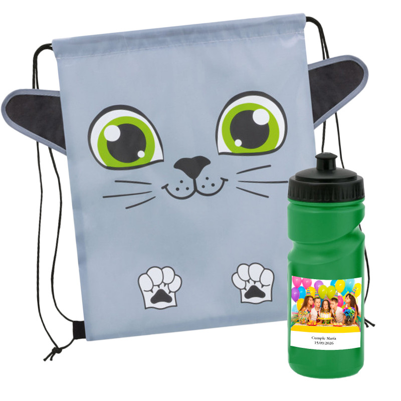 Zaino A Forma Di Gatto Con Borraccia Con Adesivo Personalizzato