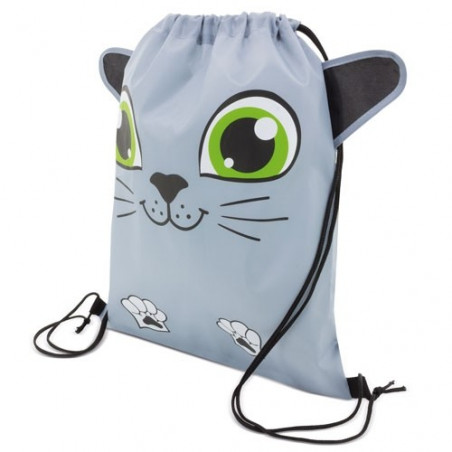 Zaino a forma di gatto con borraccia e adesivo personalizzato