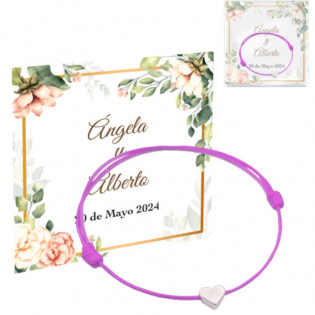 Bracciale cuore rosa con filo su carta personalizzata