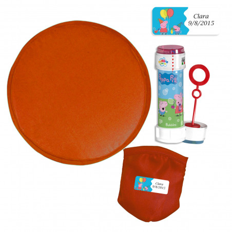Frisbee pieghevole in tessuto con borsa e adesivo personalizzato Peppa Pig con soffiatore di bolle