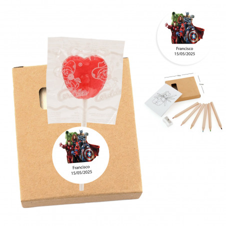 Set da colorare e lecca-lecca Avengers con adesivo personalizzato