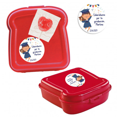Contenitore per panini e lecca-lecca a forma di cuore per laurea con adesivo personalizzato bambina