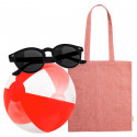 Occhiali da sole con borsa di stoffa e palla da spiaggia