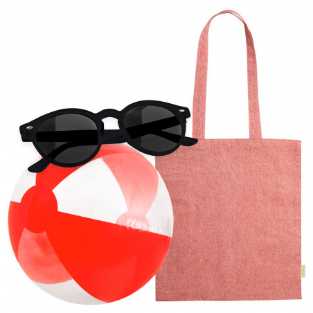 Occhiali da sole con borsa di stoffa e palla da spiaggia