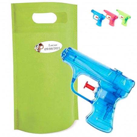 Pistola ad acqua per bambini in borsa regalo e adesivo personalizzato
