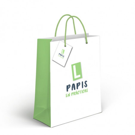 Borsa di carta media con messaggio "papis in pratica"