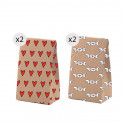 Set di 4 borse kraft di dimensione S con stampa divertente e romantica