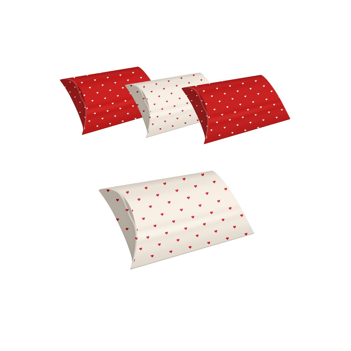 Set di 4 scatole di dimensione S con cuori stampati in colori rosso e bianco