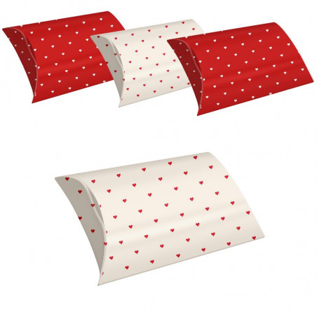 Set di 4 scatole di dimensione S con cuori stampati in colori rosso e bianco