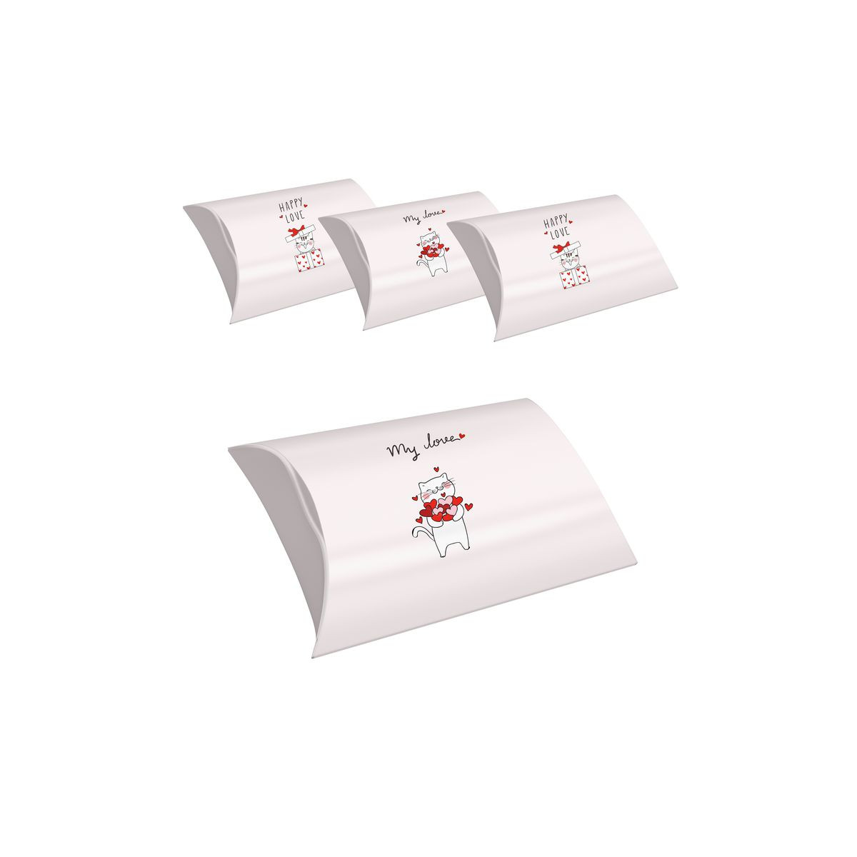 Set di 4 scatole taglia S per regali di gattini con frasi d\'amore