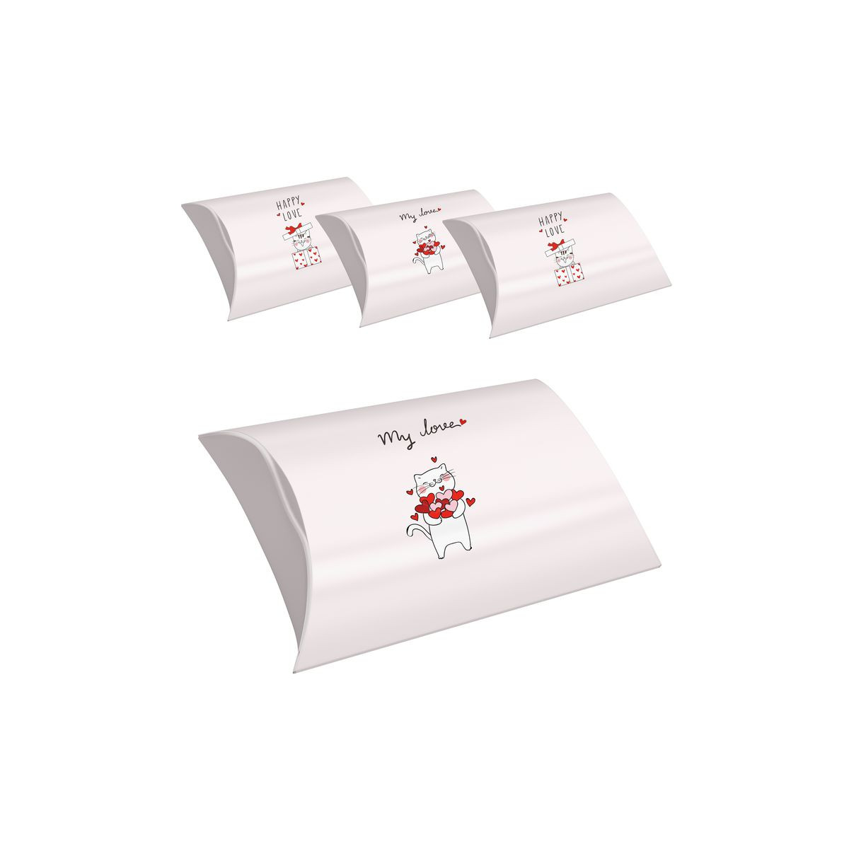 Set di 4 scatole taglia M per regali di gattini con frasi d\'amore