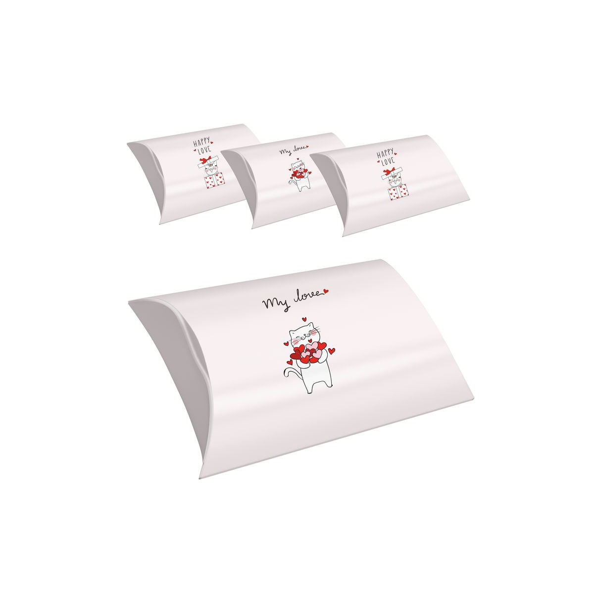 Set di 4 scatole misura L per regali di gattini con frasi d\'amore