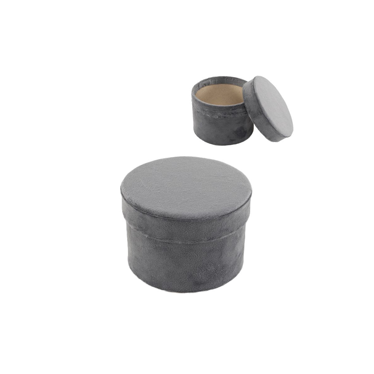 Scatola cilindrica di velluto grigio con coperchio