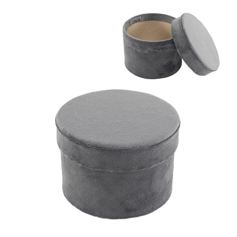 Scatola cilindrica di velluto grigio con coperchio