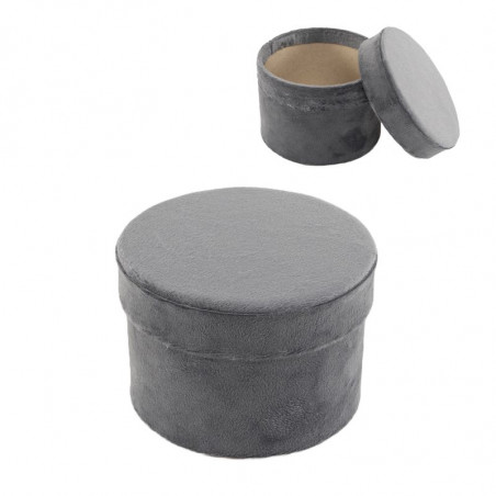 Scatola cilindrica di velluto grigio con coperchio