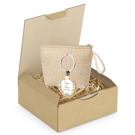 Borsa da donna con portachiavi rustico in una grande scatola regalo di cartone