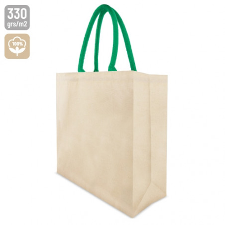 Borsa in cotone colore naturale con manico colorato per l'estate