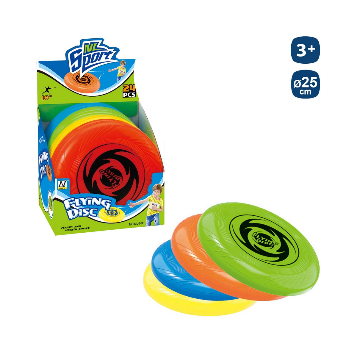 Frisbee colorati da 25 cm per bambini dettaglio