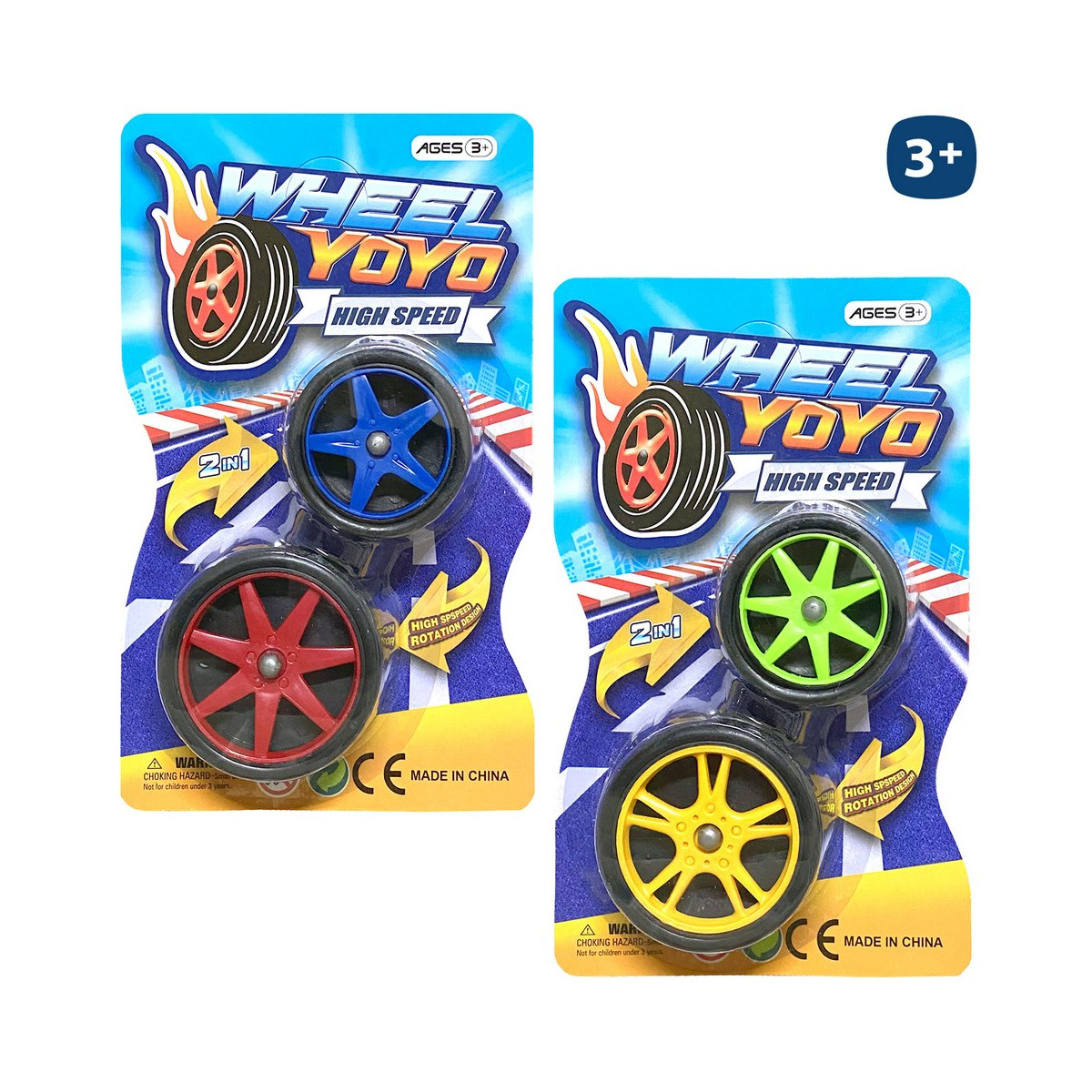 Blister di 2 yoyo a forma di ruota per giocare