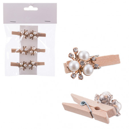 Set di 6 mollette di legno con fiore