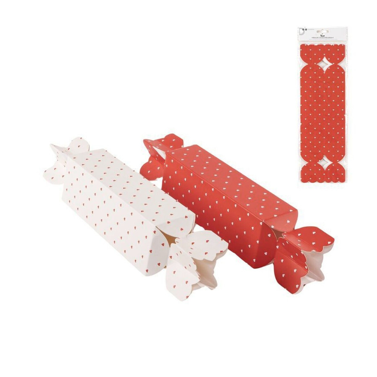Set di 3 scatole a forma di caramella con design di cuori