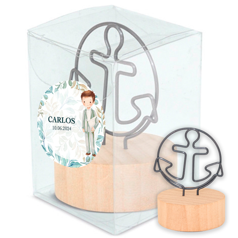 Clip con supporto in legno in scatola personalizzata per bomboniere per bambini della comunione