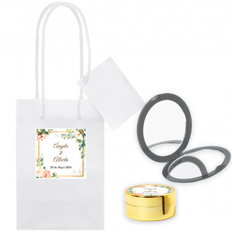 Balsamo labiale personalizzato con specchio presentato in borsa personalizzata per dettagli matrimonio