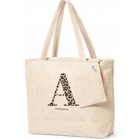 Borsa personalizzata con lettera leopardata e nome